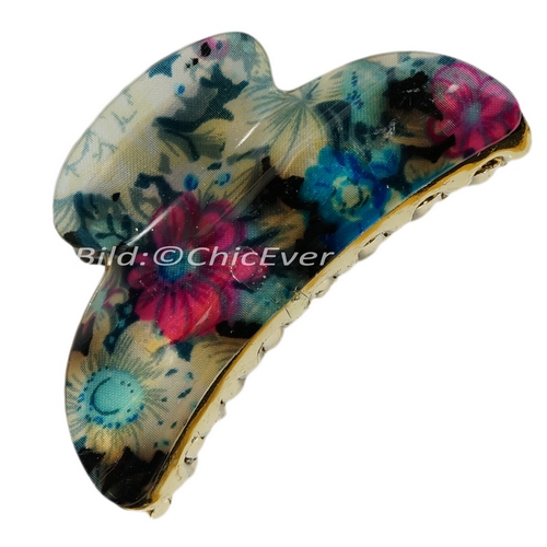 Haargreifer 8,5cm Blumen Acryl Haarkneifer Wellenreiter Haarspange blau pink gold 5214b - zum Schließen ins Bild klicken